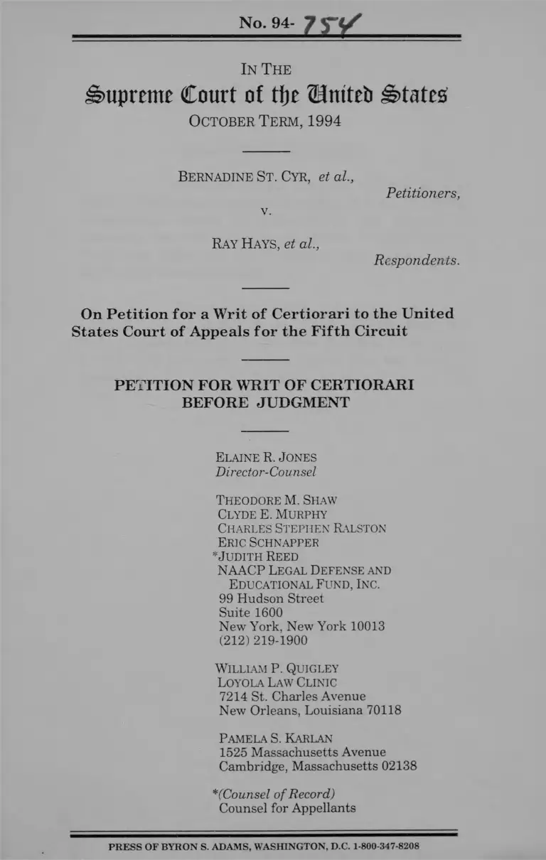 St. Cyr v Hays Petition for Writ of Certiorari preview
