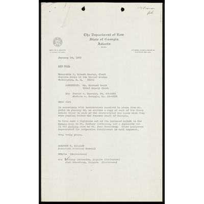 Correspondence from Beasley to Clerk with Brief of Defendant in Error preview