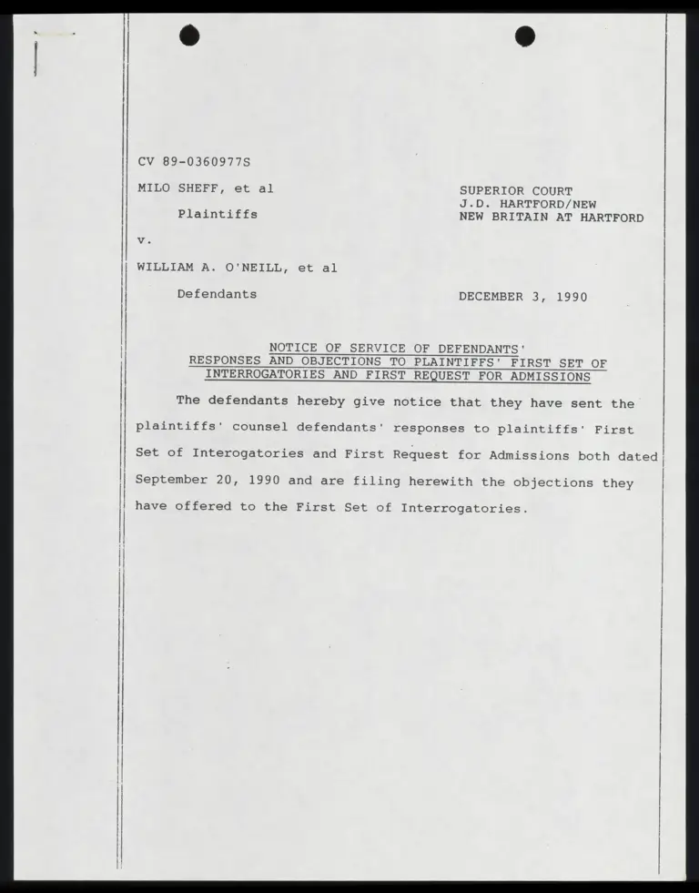 Notice of Service of Defendants' Responses and Objections to Plaintiffs' First Set of Interrogatories and Request for Admissions preview