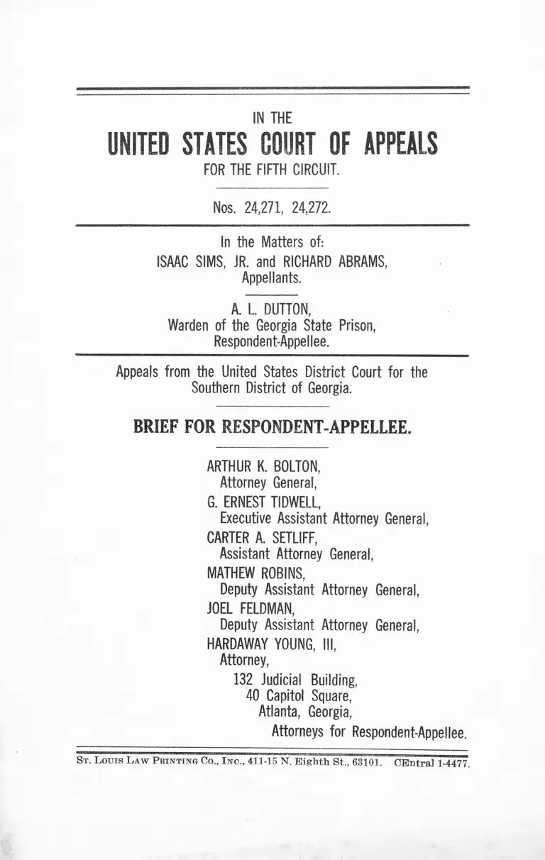 Sims v Dutton Supplemental Brief for Respondent Appellee preview