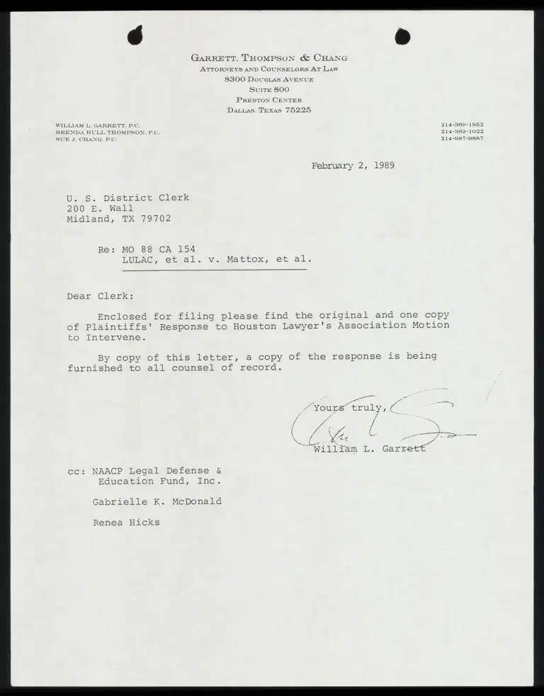 Plaintiffs' Response to Houston Lawyer's Association Motion to Intervene preview