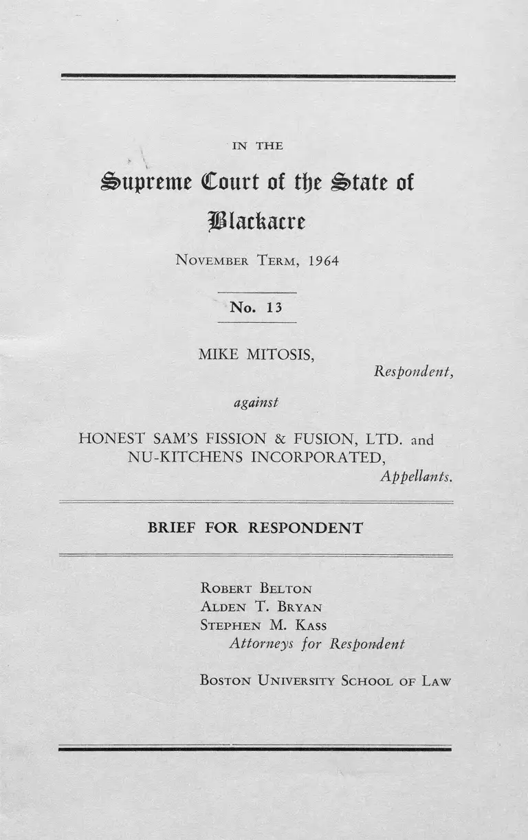 Mitosis v. Honest Sam's Fission & Fusion, LTD. Brief for Respondent preview