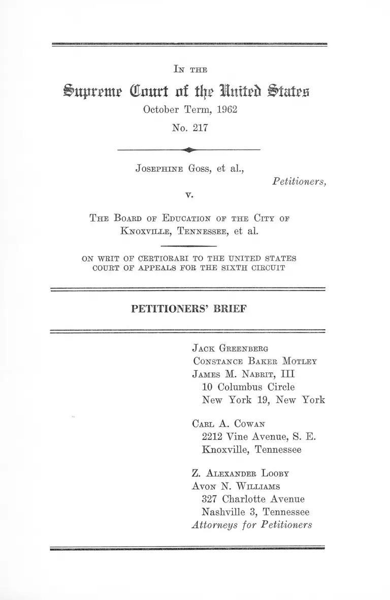 Goss v. Knoxville, TN Board of Education Petitioners' Brief preview