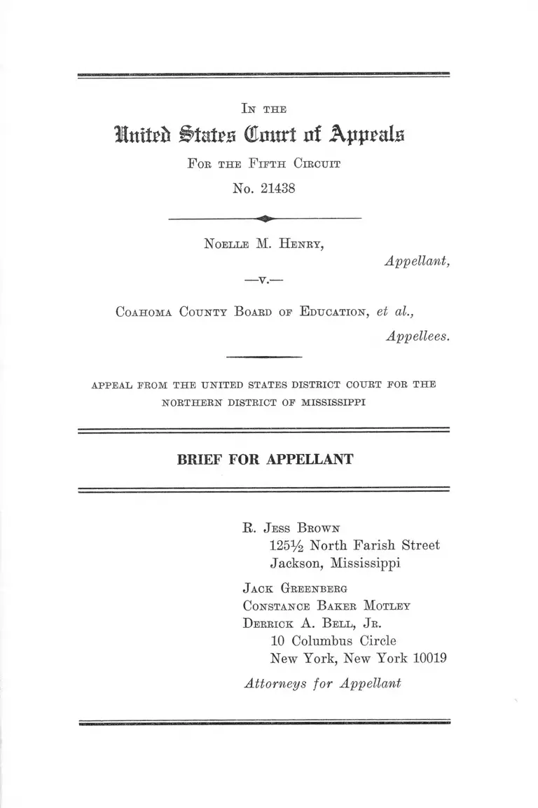 Henry v. Coahoma County Board of Education Brief for Appellant preview