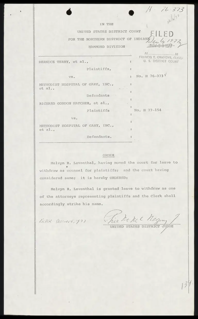 Order to Grant Leave for Leventhal to Withdraw preview