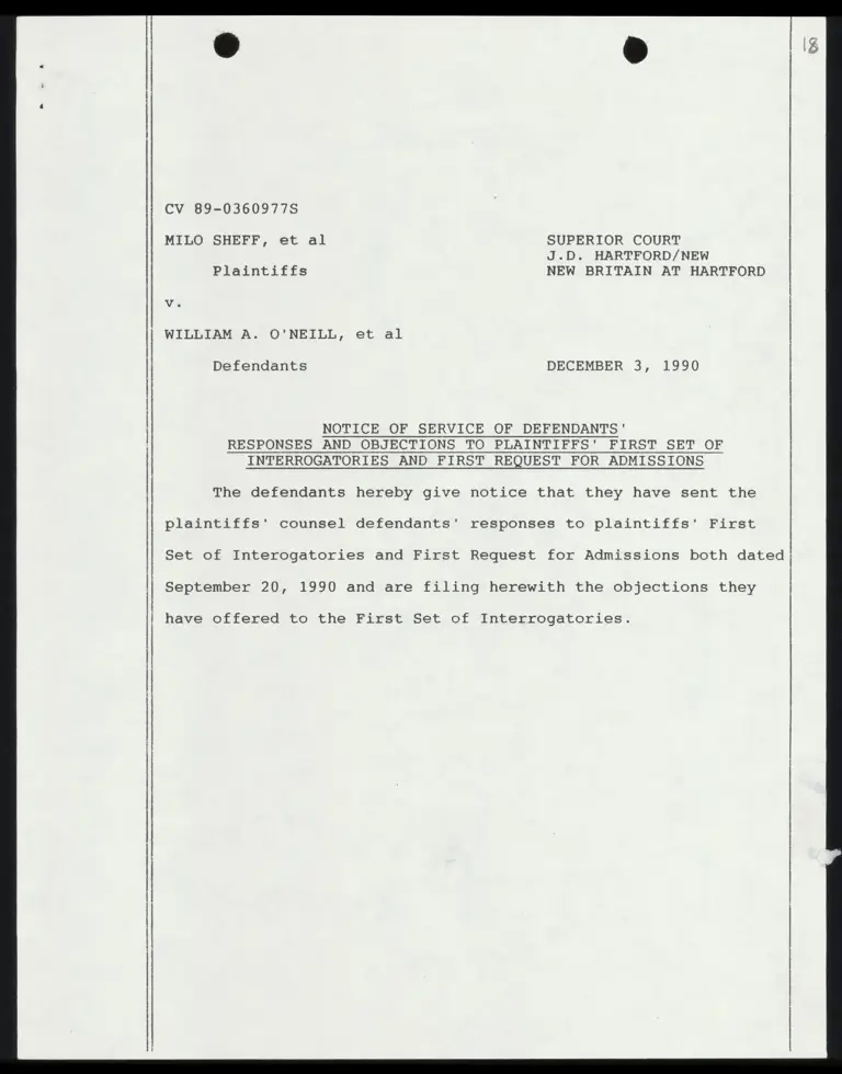 Notice of Service of Defendants' Responses and Objections to Plaintiffs' First Set of Interrogatories and First Request for Admissions preview