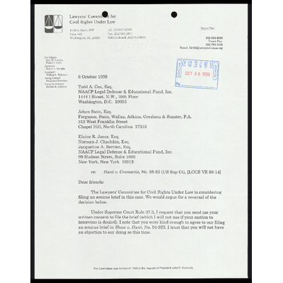 Letter From Still RE: The Lawyers’ Committee for Civil Rights Under Law’s Considering Filing An Amicus Brief preview
