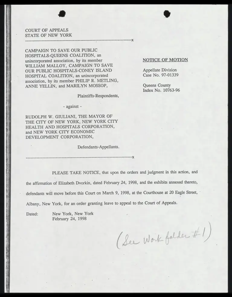 Notice of Motion for Leave to Appeal to the Court of Appeals with Attachments preview