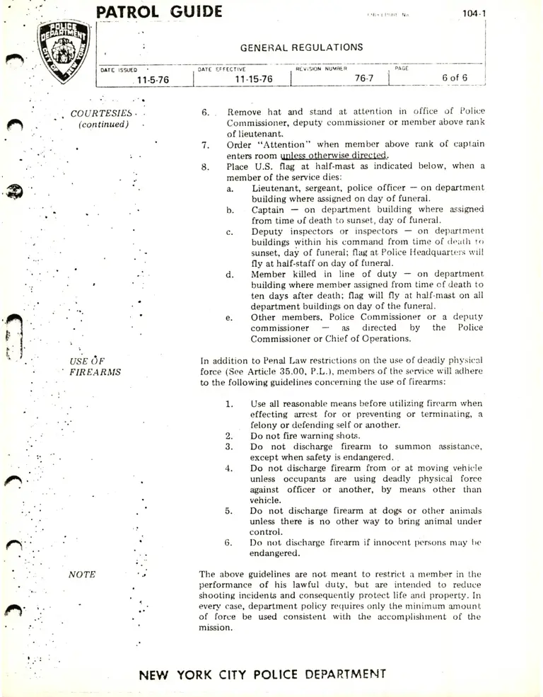 Patrol Guide; Guidelines on Deadly Force; Legal Research on Justification and Landrum v. Moats preview