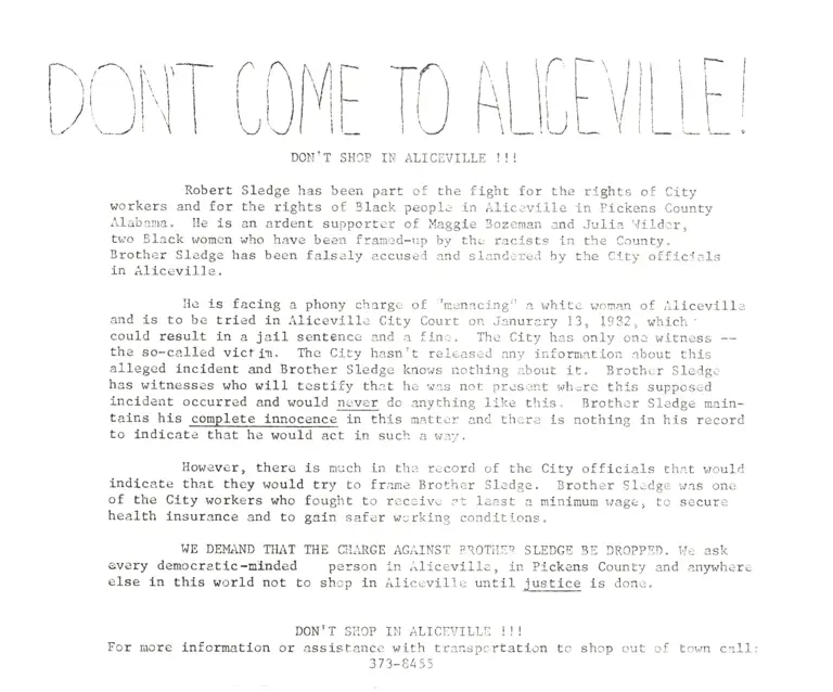 Don't Come to Aliceville Notice preview