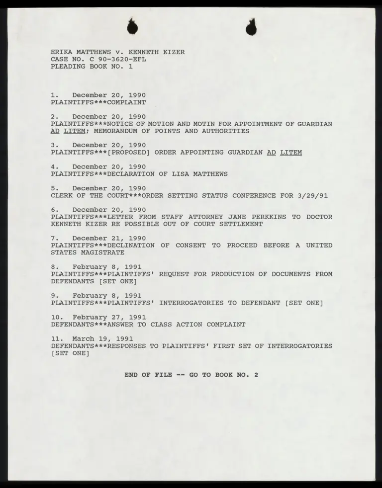 Index to Pleadings Book 1 preview