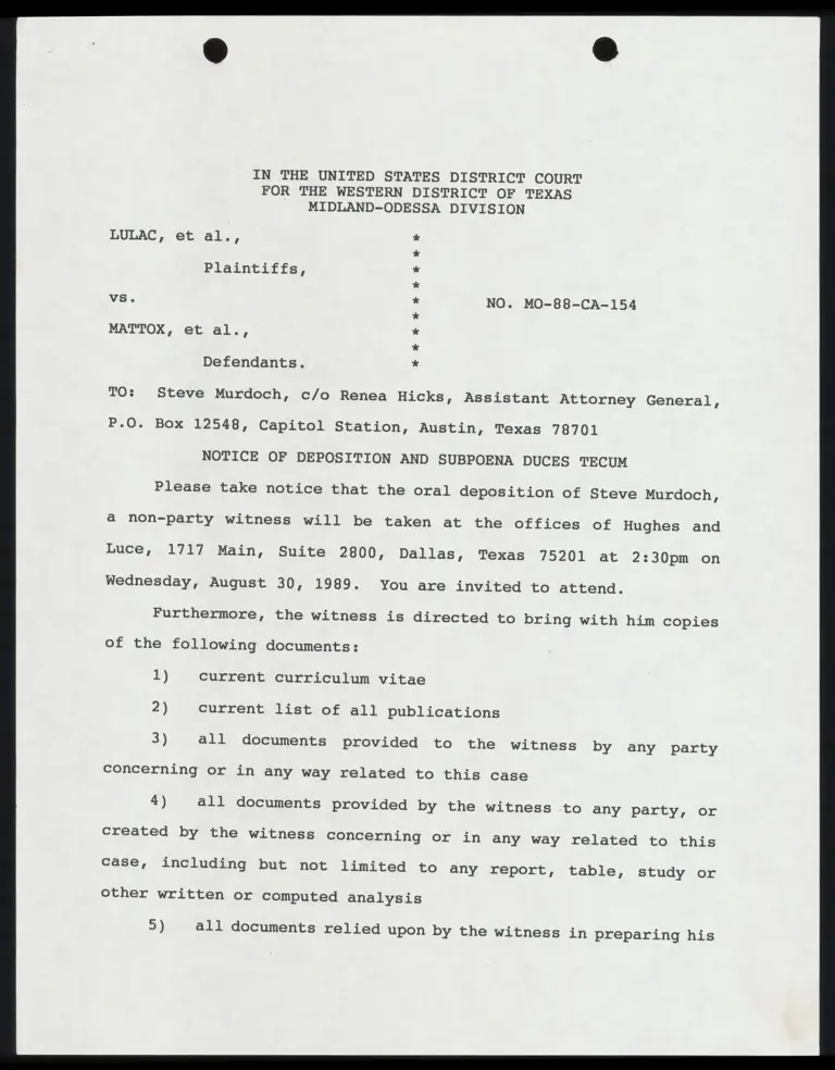 Notice of Deposition and Subpoena Duces Tecum to Steve Murdoch preview