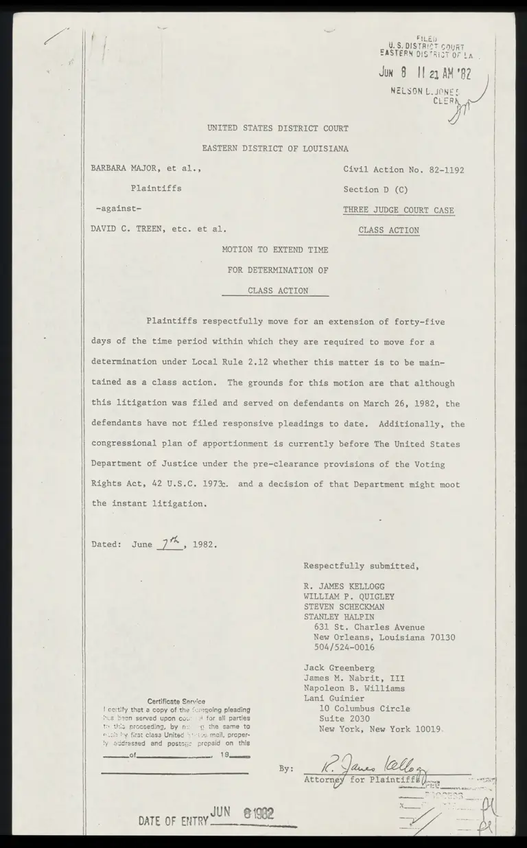 Motion to Extend Time for Determination of Class Action preview