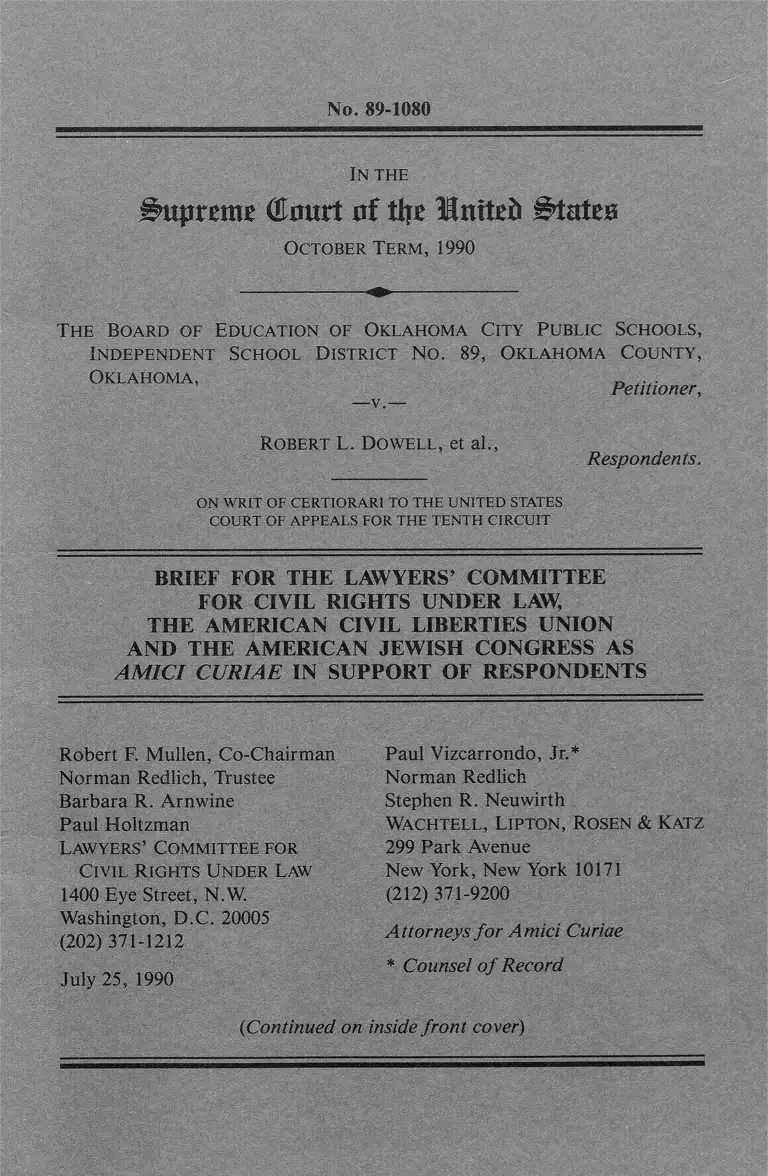 Oklahoma City Public Schools Board of Education v. Dowell Brief Amici Curiae Lawyers' Committee for Civil Rights Under Law preview