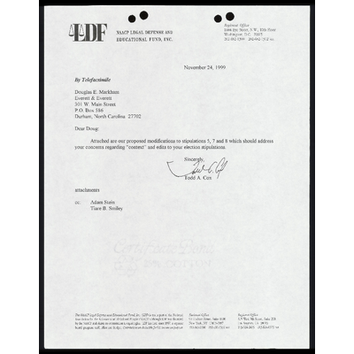 Fax from Cox to Markham, Stein, and Smiley RE: Proposed modifications to stipulations 5,7. and 8 preview