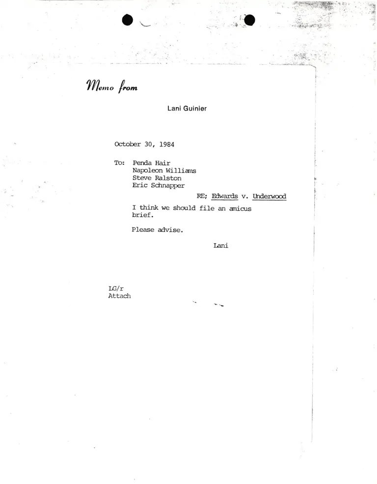 Memo from Lani Guinier RE Edwards v. Underwood preview