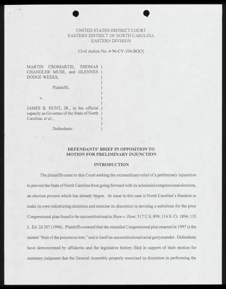 Defendants' Brief in Opposition to Motion for Preliminary Injunction with Certificate of Service, Affidavits Filed by Defendants Relating to Summary Judgment and Preliminary Injunction Proceedings, and Additional Affidavits Filed by Defendants Relating to Preliminary Injunction Proceedings preview