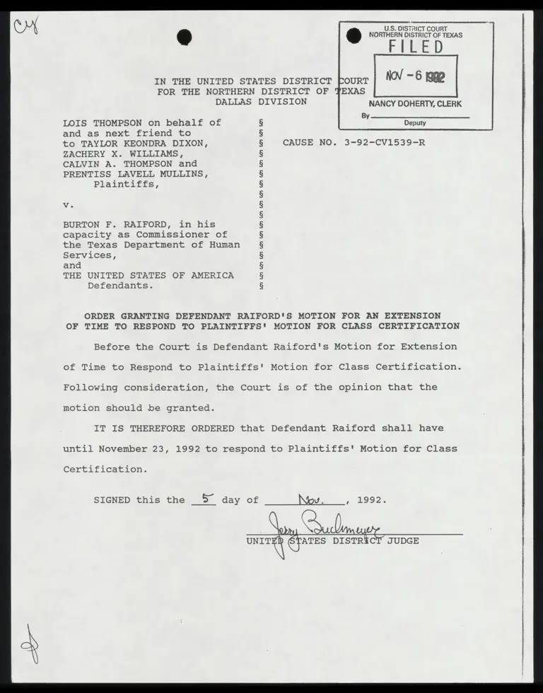 Order: Extension of Time to Respond to Plaintiffs' preview