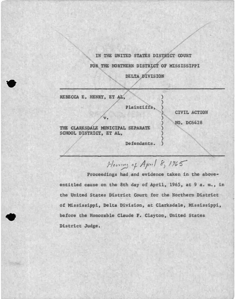 Henry v. Clarksdale Municipal Separate School District Hearing of April 8, 1965 preview