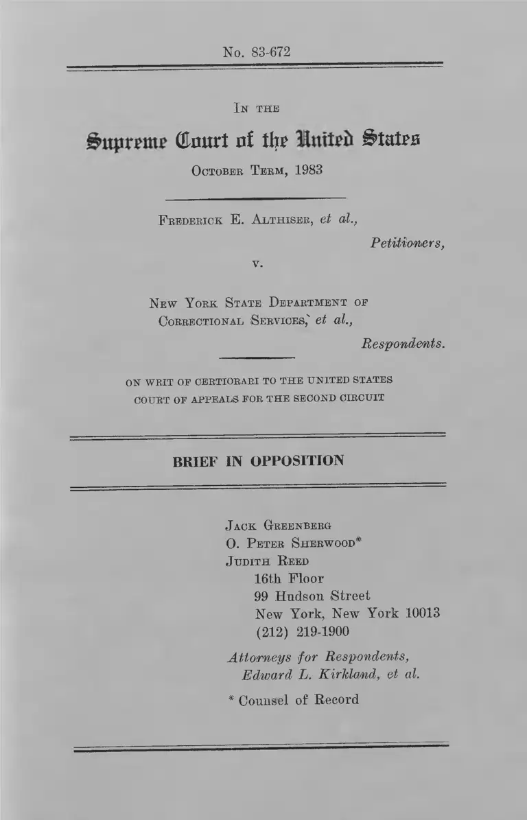 Althiser v. New York State Department of Correctional Services Brief in Opposition preview