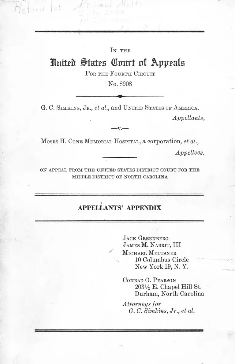 Simkins v Moses H Cone Memorial Hospital Appellants Appendix preview