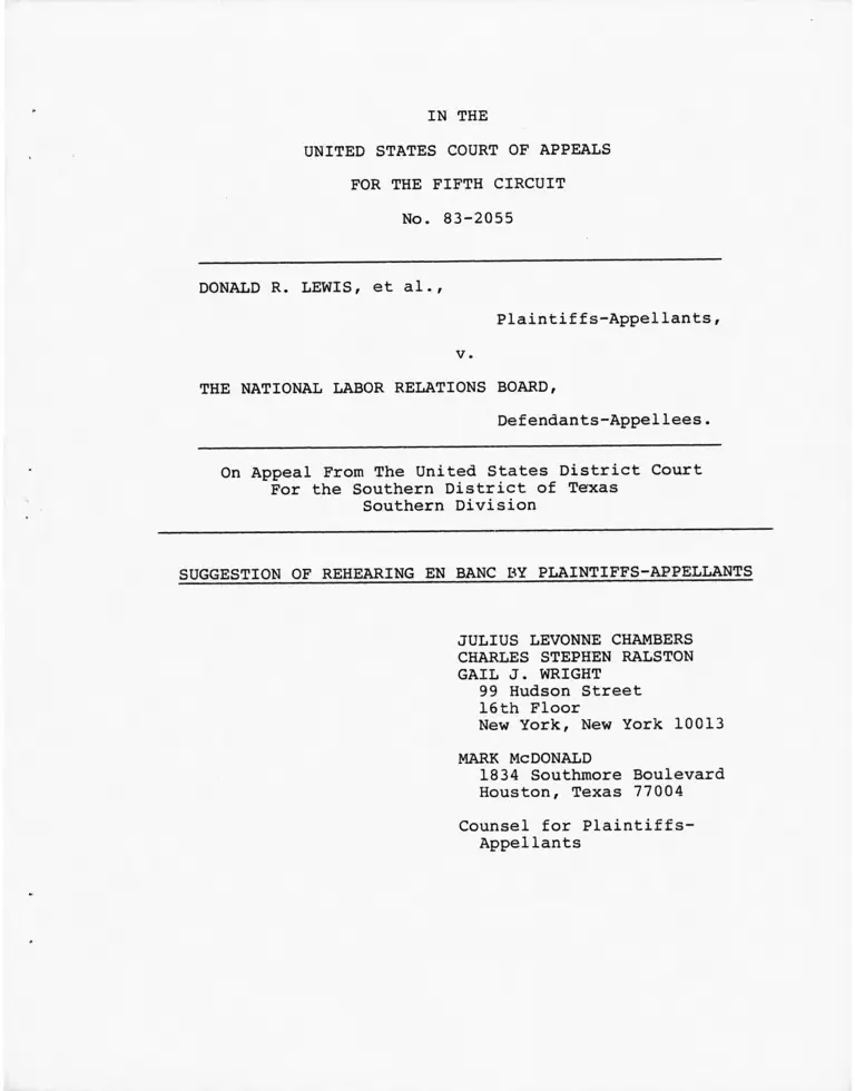 Lewis v National Labor Relations Board Suggestion of Rehearing En Banc by Plaintiffs-Appellants preview
