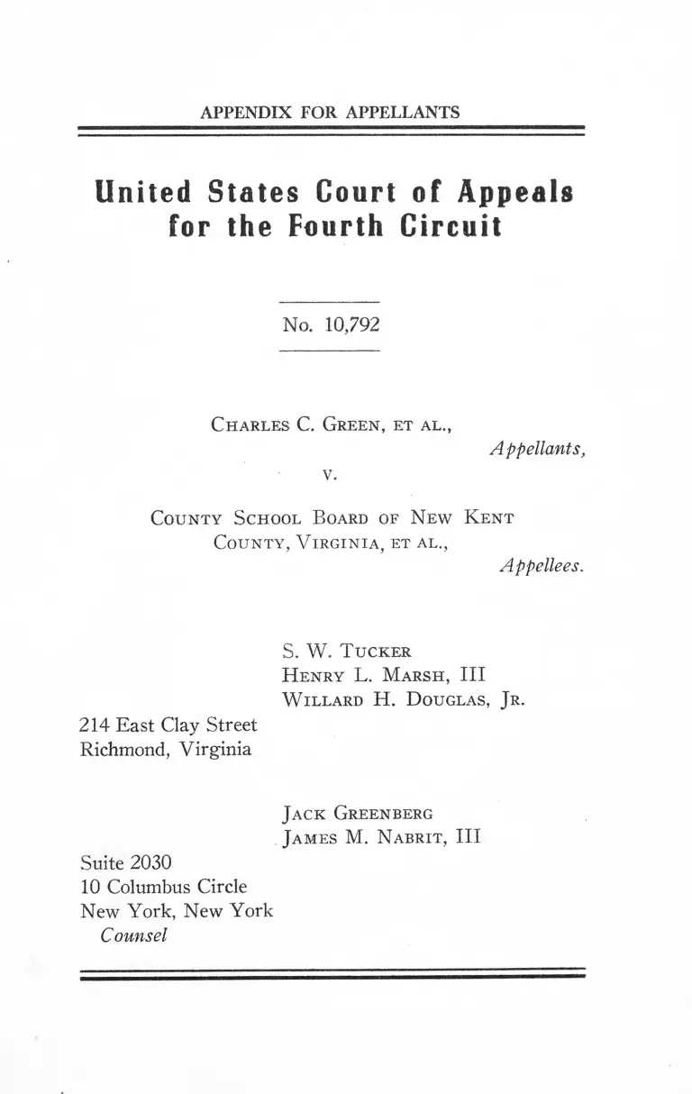 Green v. New Kent County, VA School Board Appendix for Appellants preview