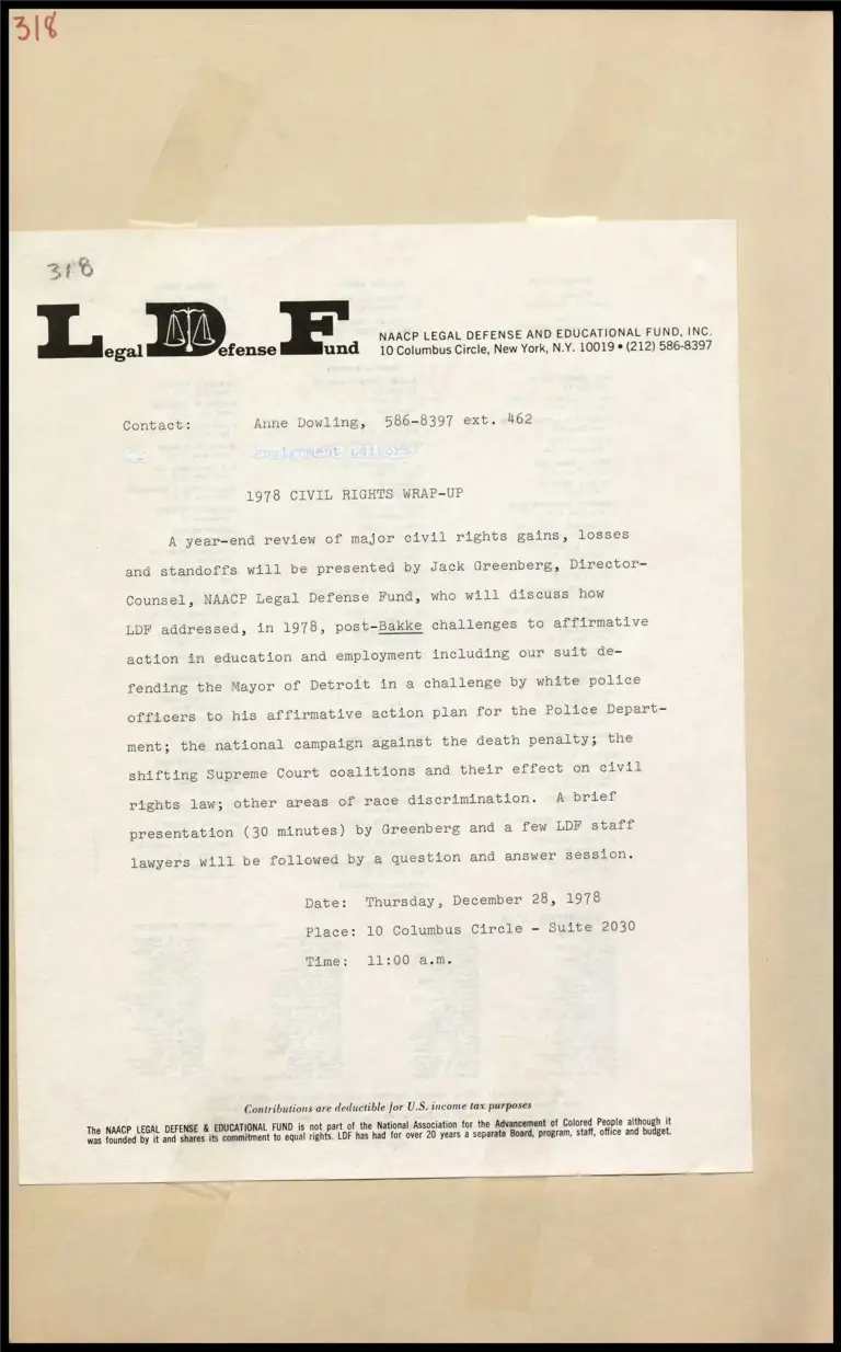 1978 Civil Rights Wrap-Up - Greenberg to Give Presentation preview