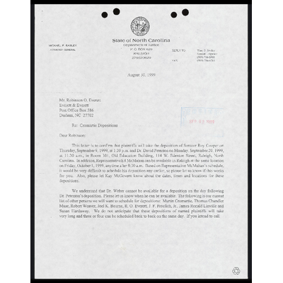 Letter to Everett From Smiley RE: Confirmation of Schedule For Depositions preview