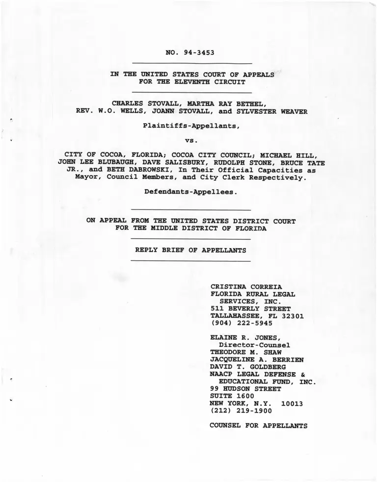 Stovall v. City of Cocoa, Florida Reply Brief of Appellants preview
