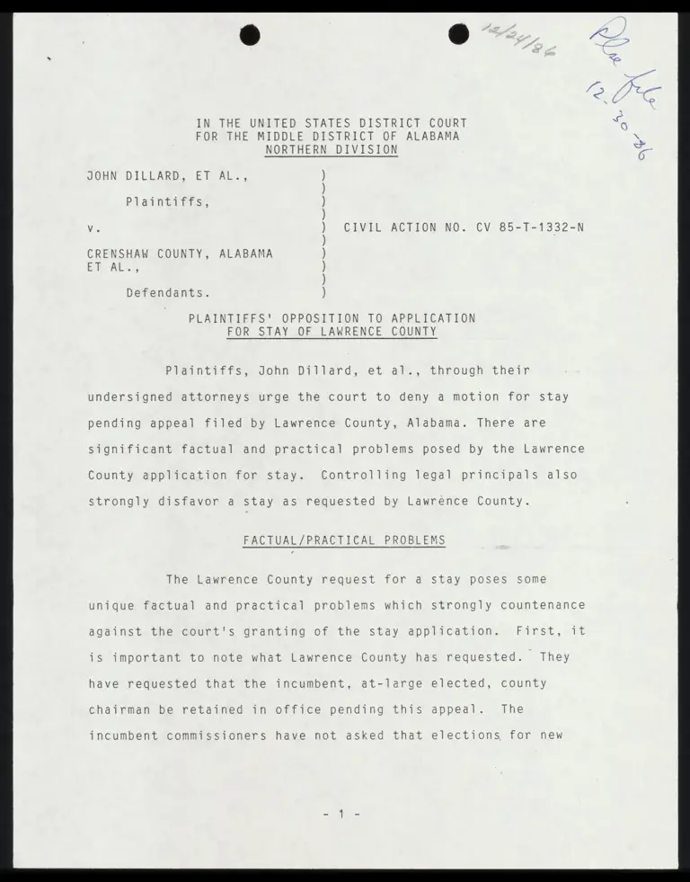 Plaintiffs' Opposition to Application for Stay of Lawrence County preview