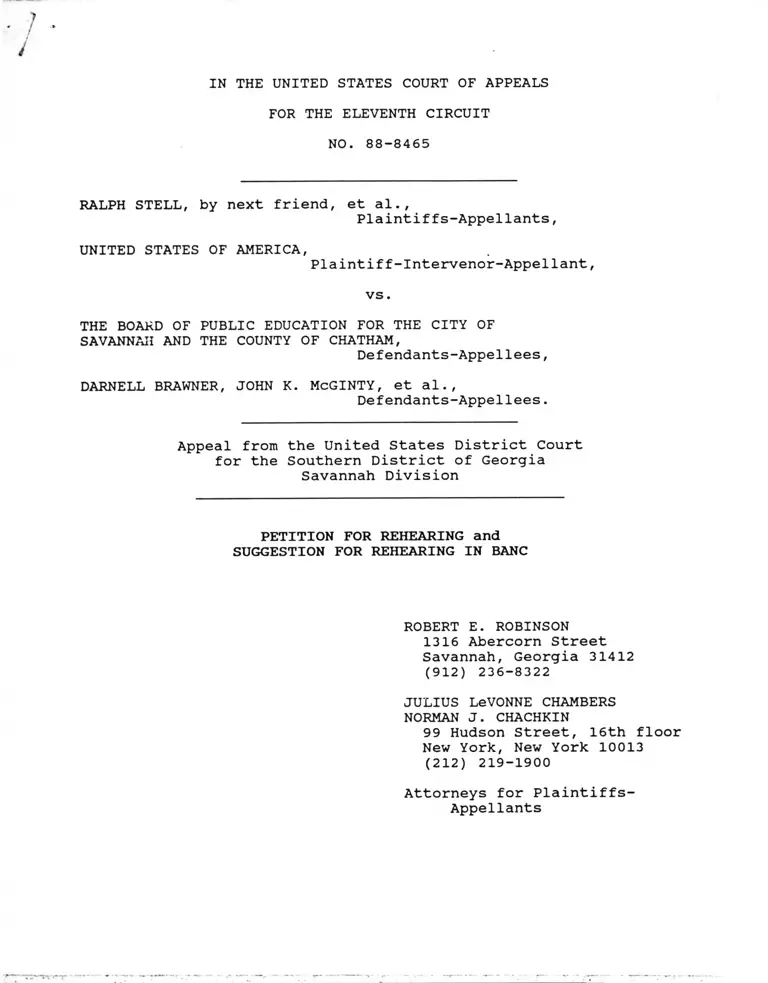 Stell v. Savannah-Chatham County Board of Education Petition for Rehearing and Suggestion for Rehearing En Banc preview