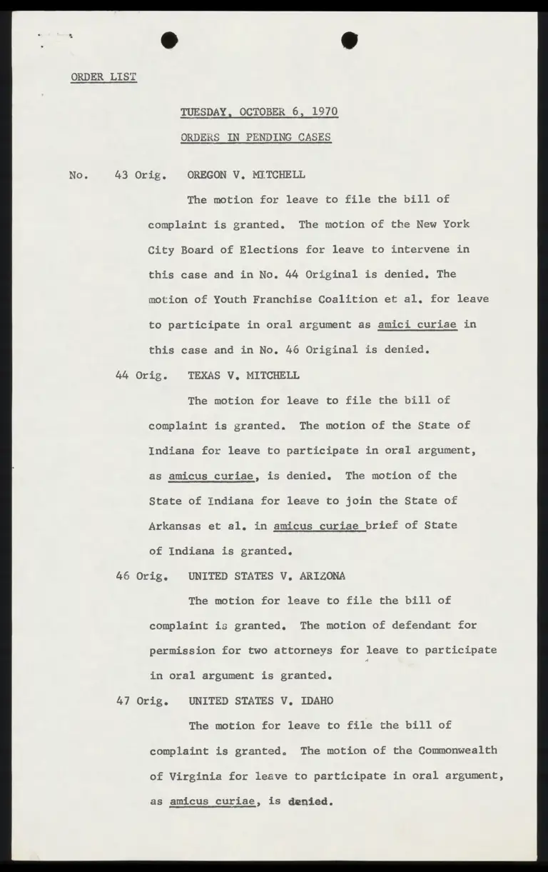 List of Orders in Pending Cases preview