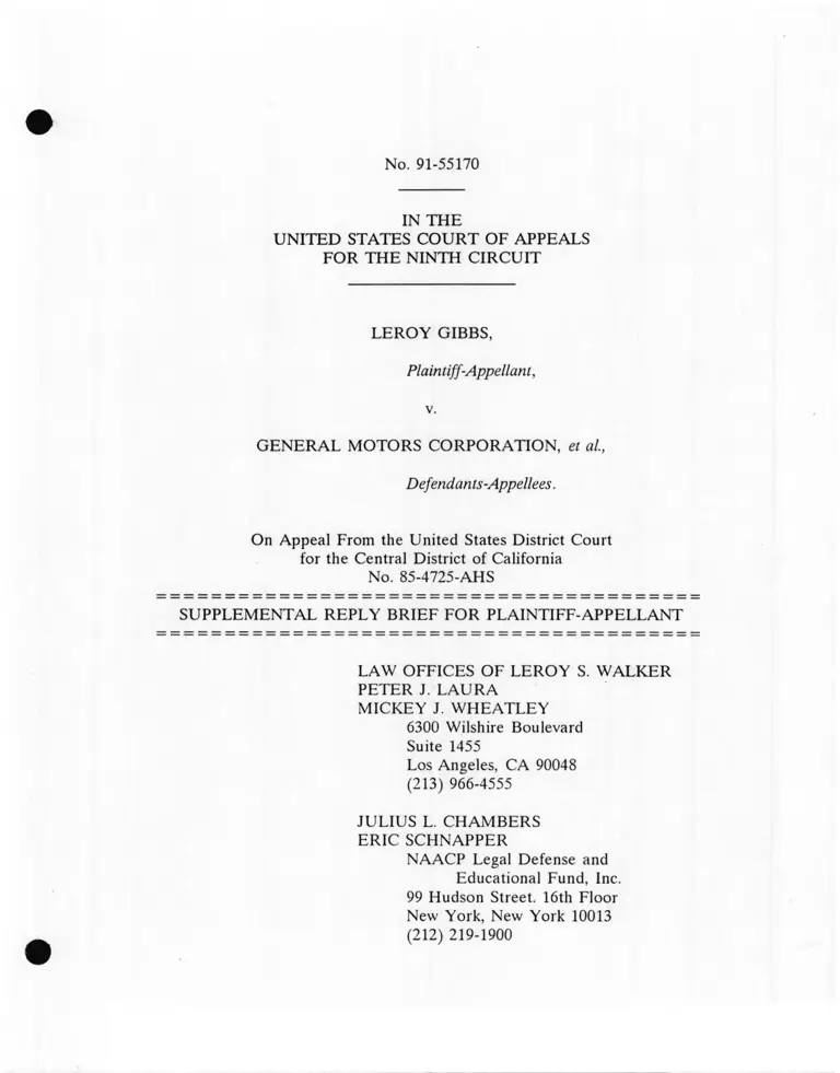 Gibbs v. General Motors Corporation Supplemental Reply Brief for Plaintiff Appellant preview