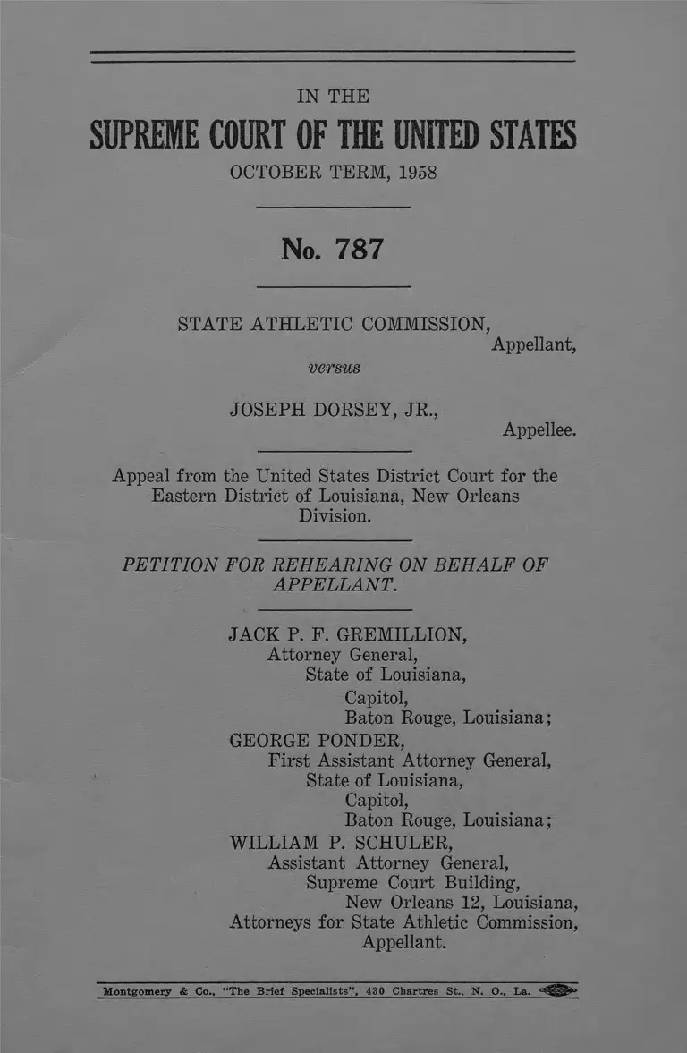 State Athletic Commission v. Joseph Dorsey, Jr. Petition for Rehearing on Behalf of Appellant preview