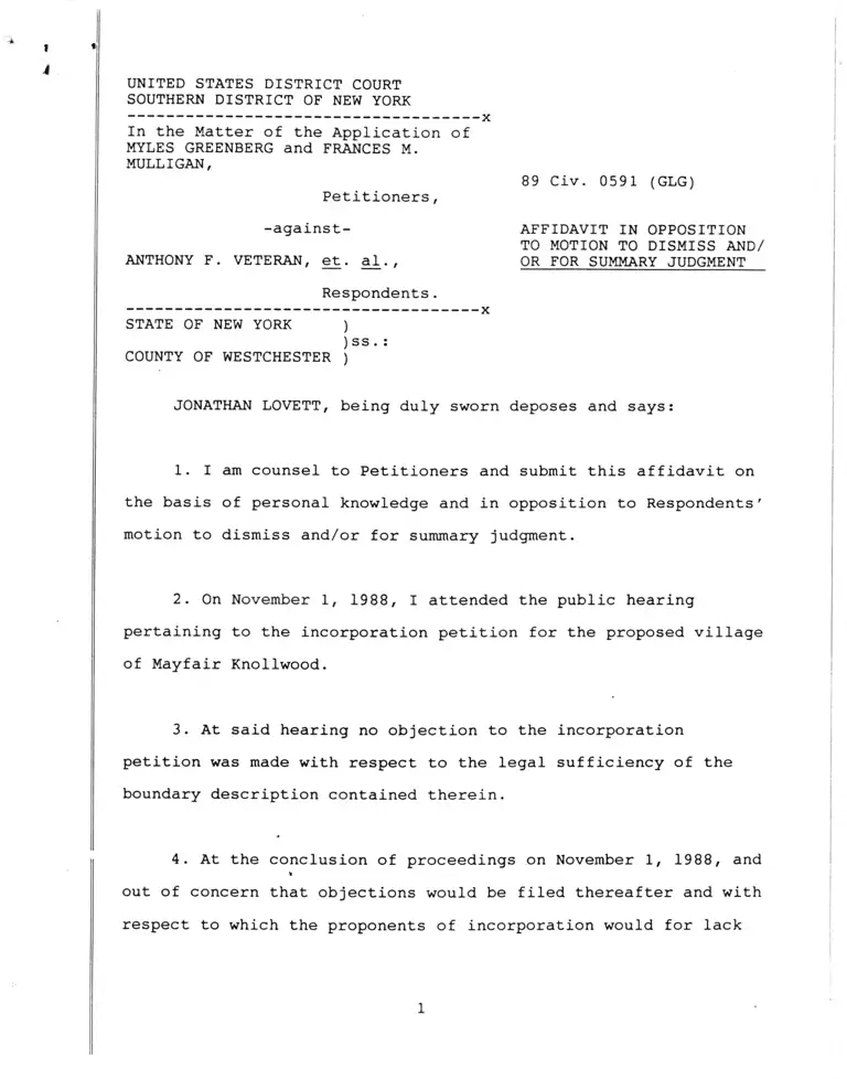 Veteran v. New York Affidavits in Opposition to Motion to Dismiss and/or for Summary Judgement preview