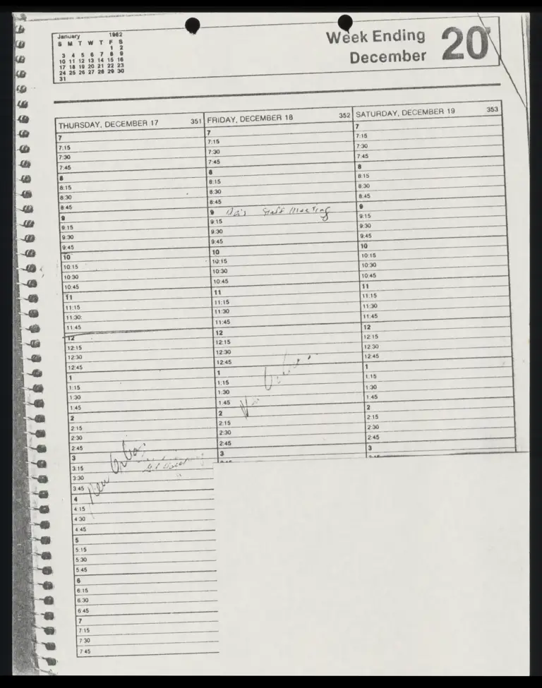 Bradford Reynold's Schedule Week of December 20, 1981 preview