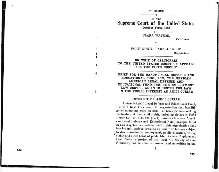 Watson v. Fort Worth Bank and Trust Brief Amici Curiae preview