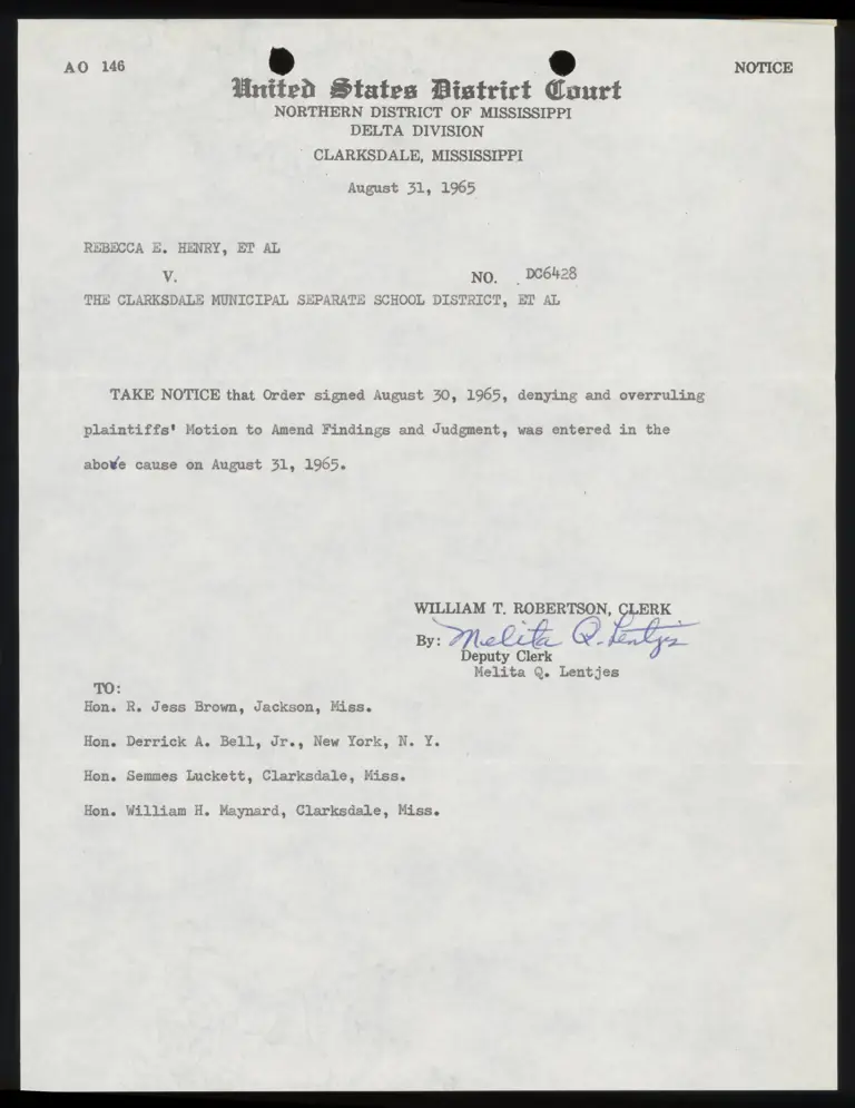 Notice of Order Denying and Overruling Motion to Amend preview