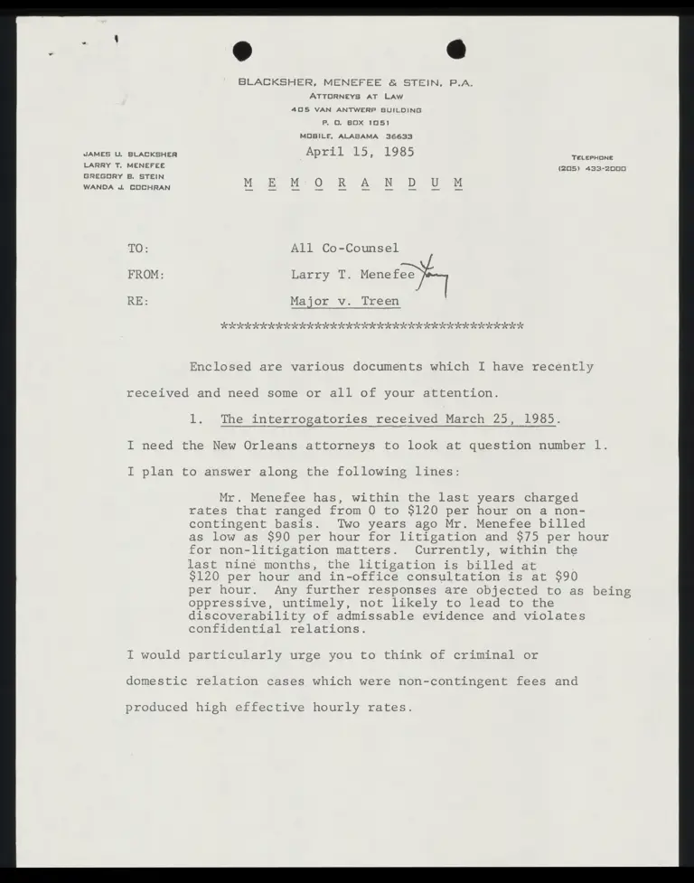 Memorandum from Menefee to Co-Counsel preview