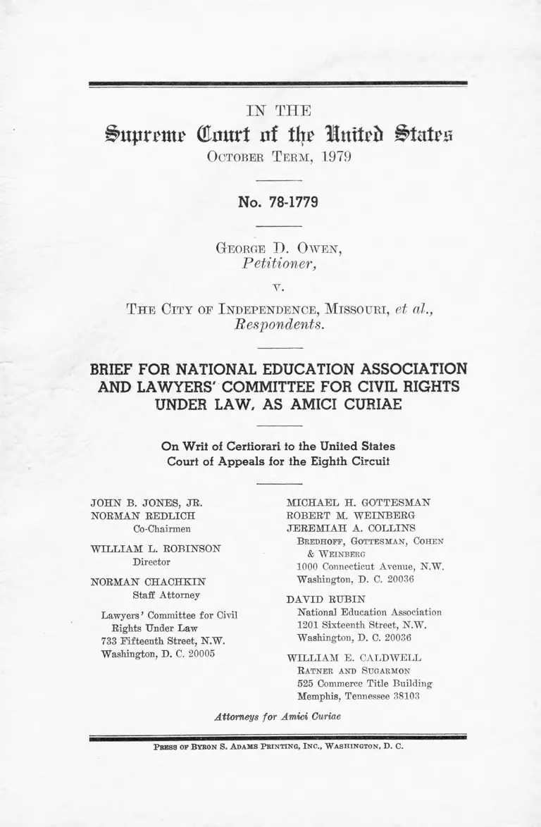 Owen v. City of Independence, MO Brief Amici Curiae preview