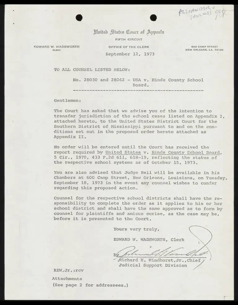 Correspondence from Clerk to Counsel Re: Order preview