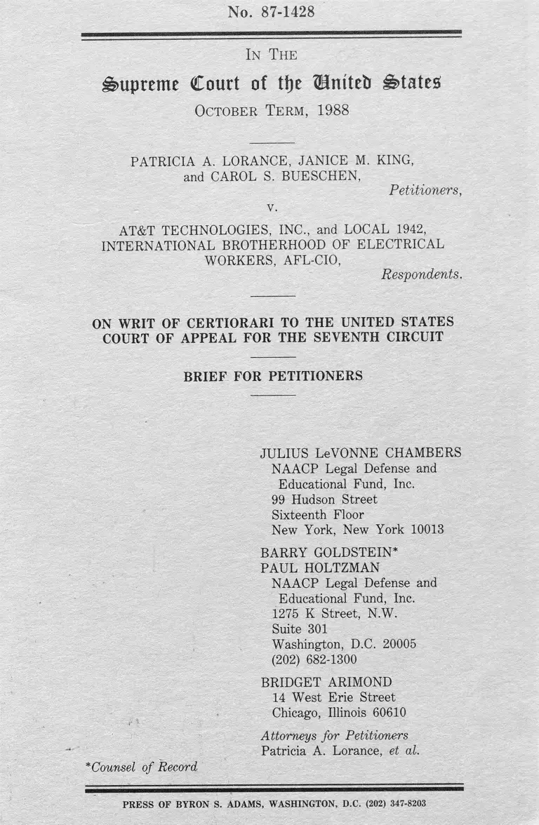 Lorance v. AT&T Technologies, Inc. Brief for Petitioners preview