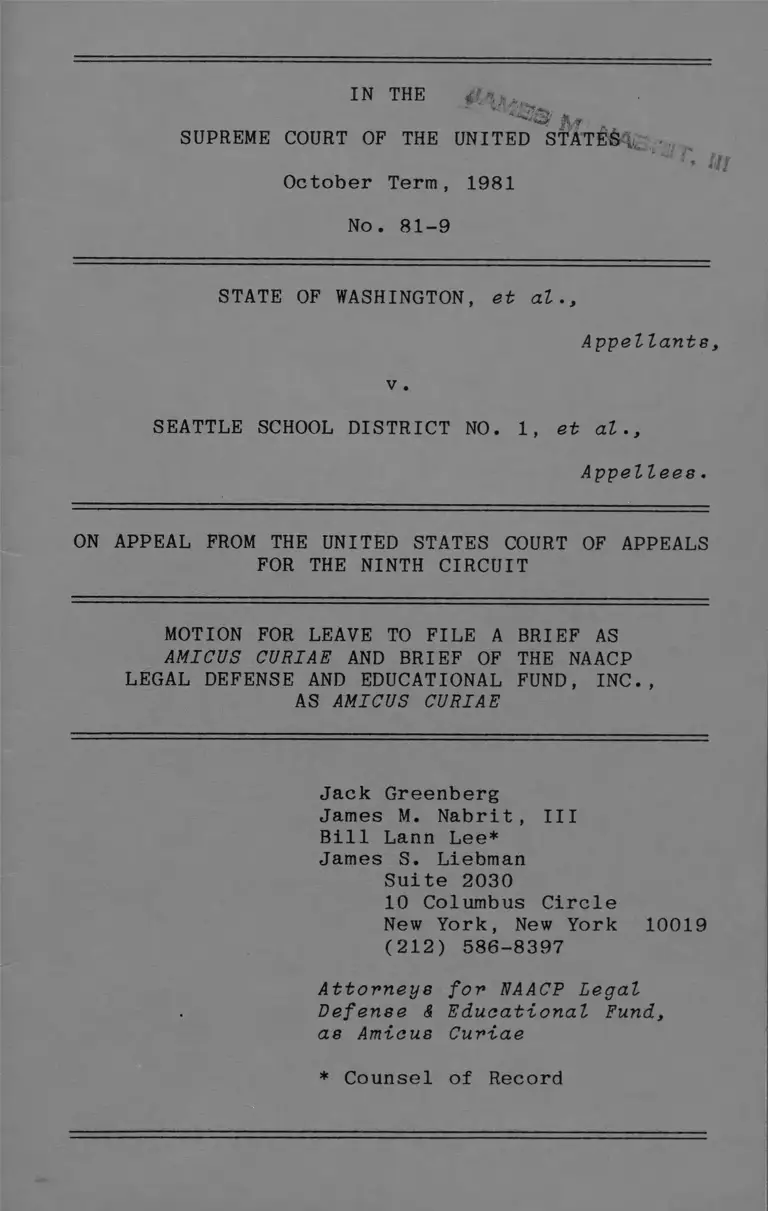 Washington State v. Seattle School District No. 1 Motion for Leave to File Brief and Brief Amicus Curiae preview