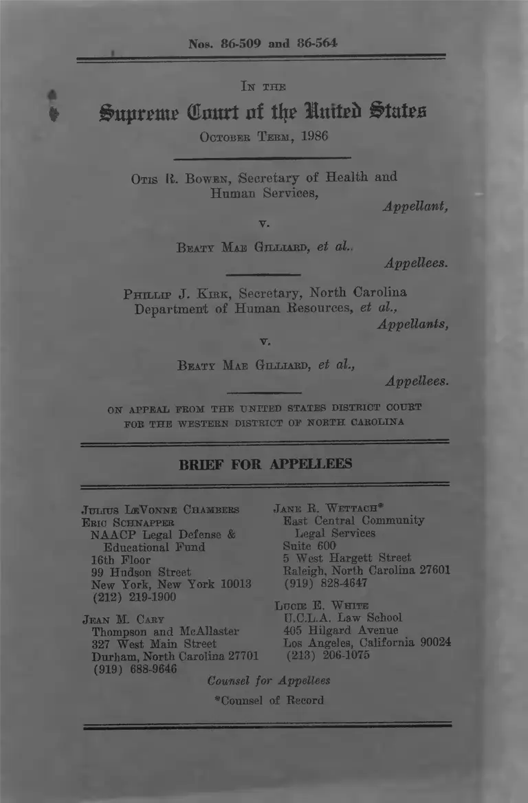 Bowen v. Gilliard Brief for Appellees preview