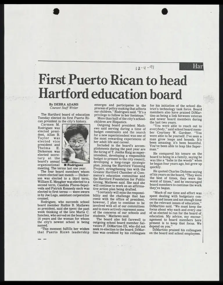 First Puerto Rican to Head Hartford Education Board News Clipping preview