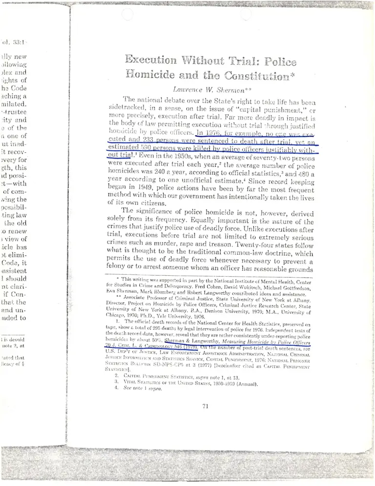 Annotated Execution Without Trial Paper by Lawrence W. Sherman preview
