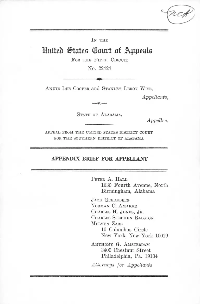 Cooper v. Alabama Appendix Brief for Appellant preview
