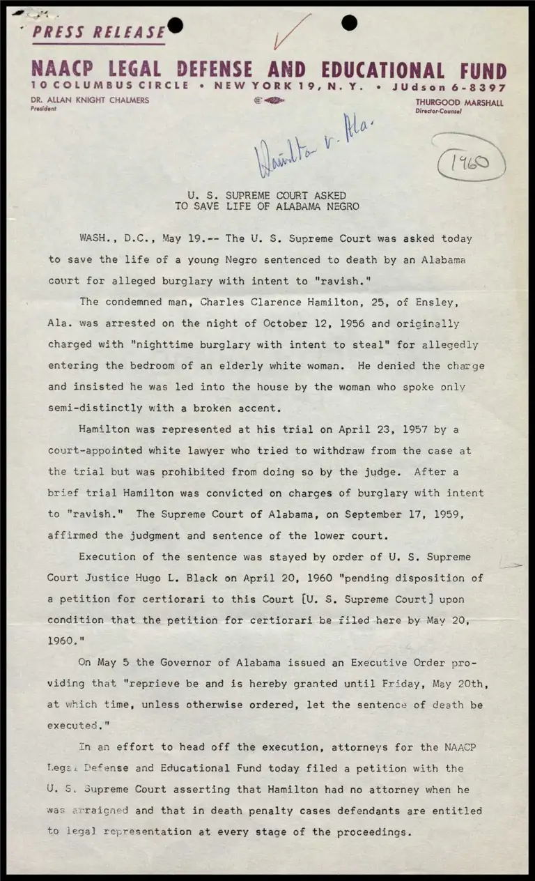 U.S. Supreme Court Asked to Save Life of Alabama Negro preview