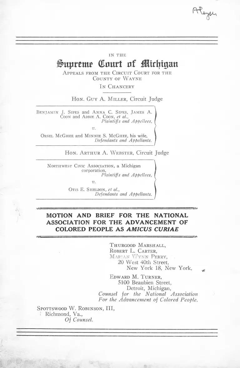 Sipes v. McGhee Motion and Brief Amicus Curiae preview